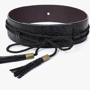 Black Embossed Tassle Belt